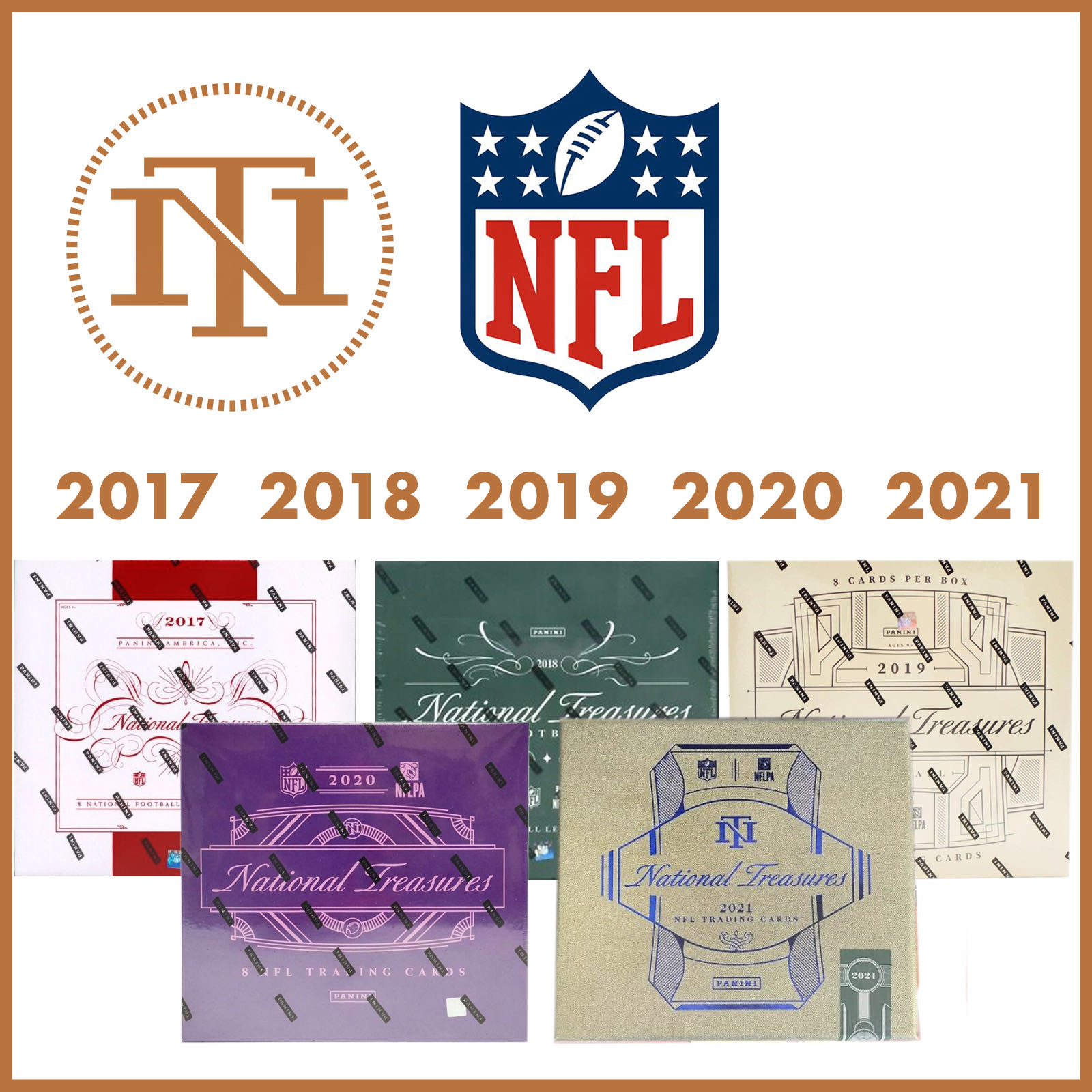 NFL 2017, 2018, 2019, 2020, 2021 National Treasures (5 cases) 32 Team Random Team Break